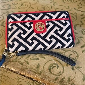 Spartina 449 Black & White Geometric Wristlet with Red Trim